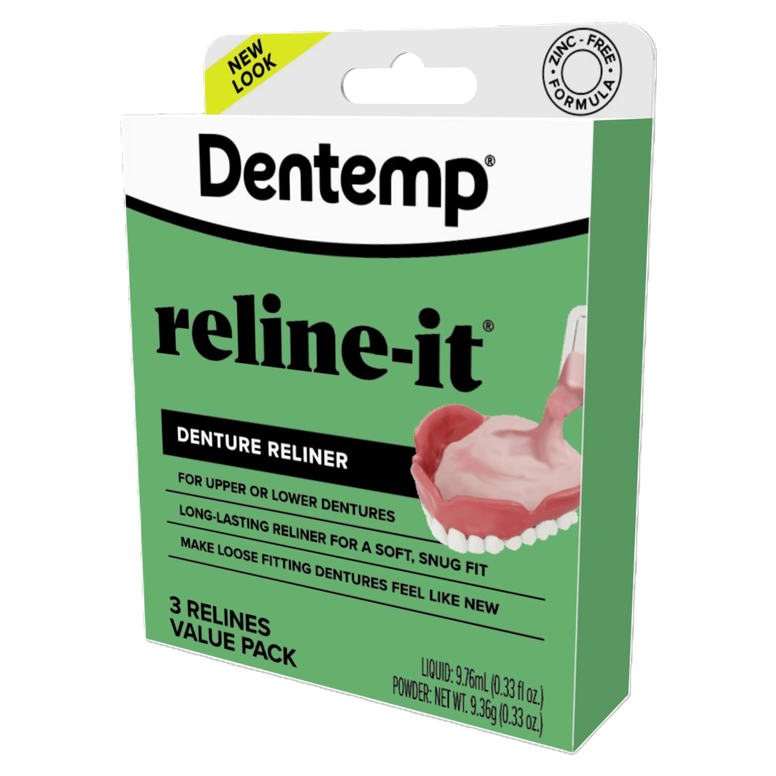 Paquete valor Dentemp con tres kits Reline-It para múltiples reaplicaciones