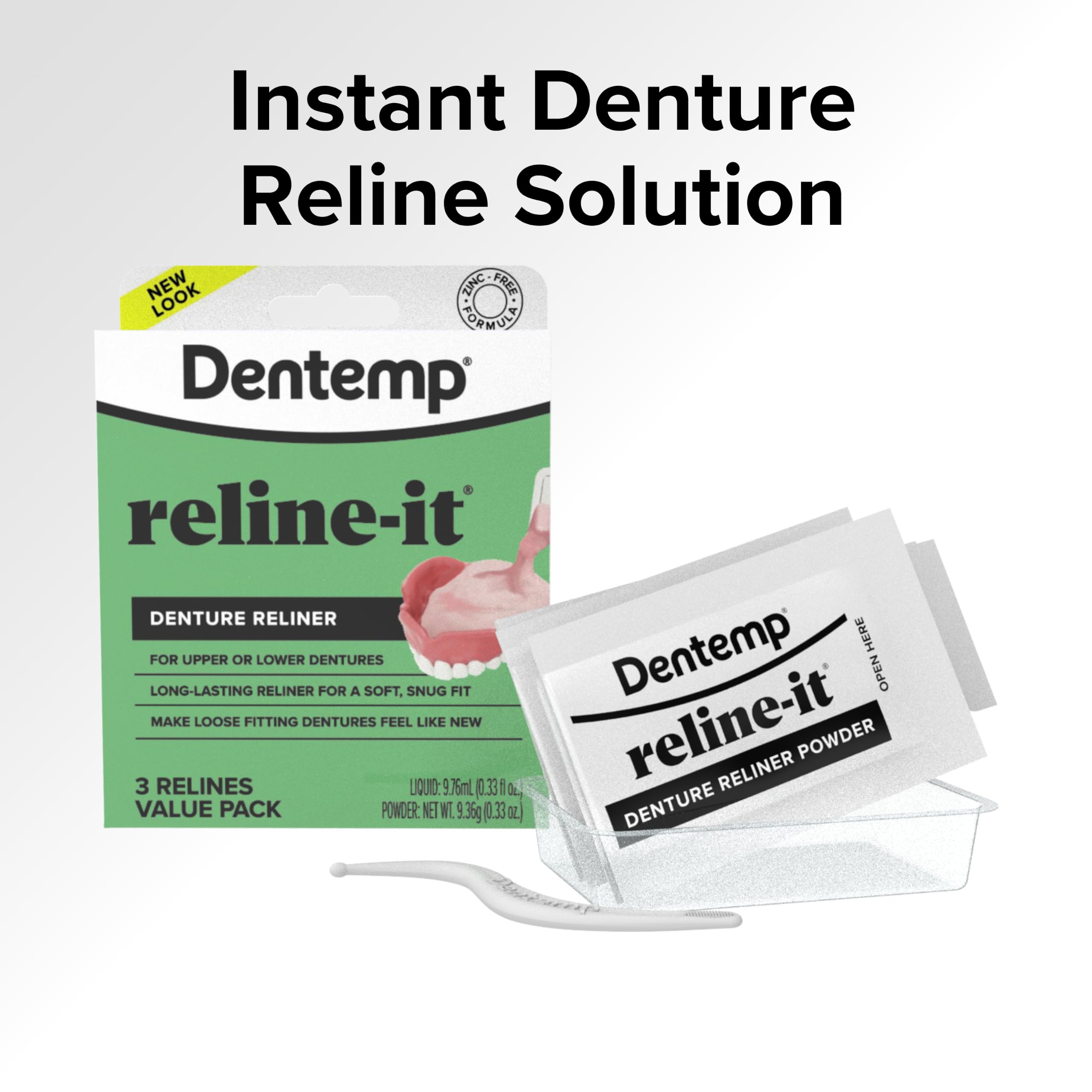 Persona aplicando Dentemp Reline-It en la dentadura para ajuste personalizado