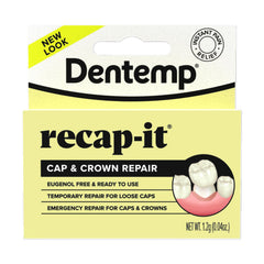 Etiqueta informativa de Dentemp Recap-It con instrucciones y confianza profesional
