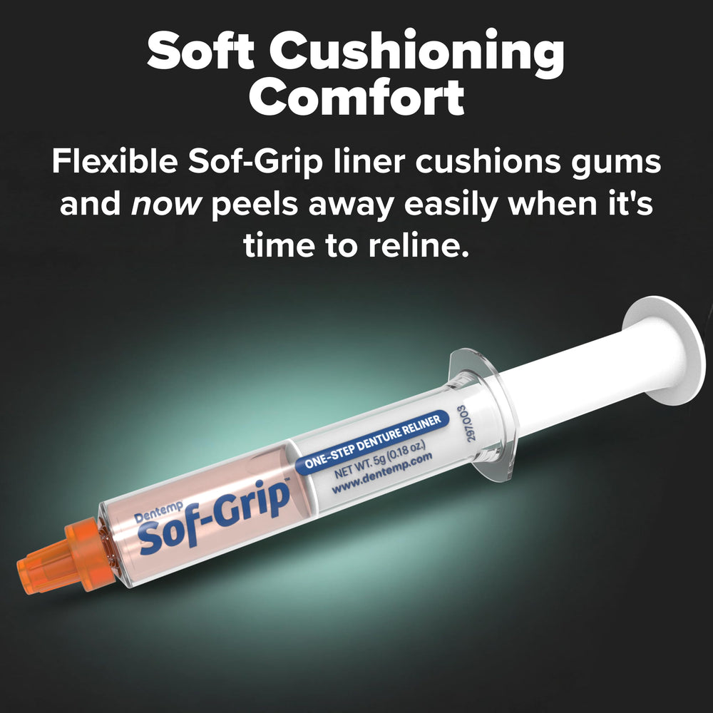 Dentemp sof-grip aplicado en dentadura demostrando ajuste inmediato
