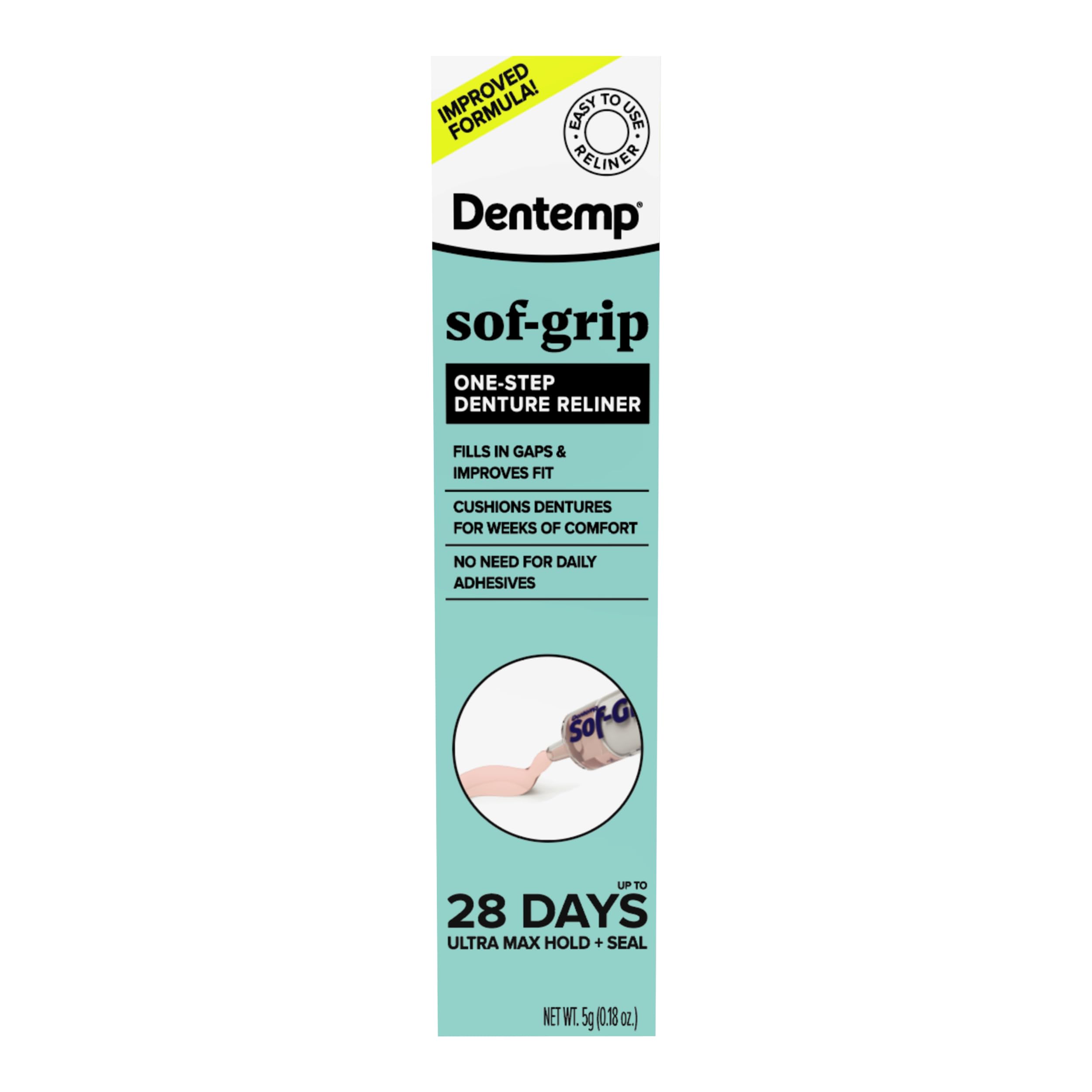 Dentemp sof-grip dentadura con reliner mostrando mayor estabilidad