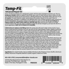 Dentemp Temp-Fil tamaño del envase comparado con una moneda práctico