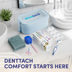 DENTTACH uso en viaje mostrando estuche protegido y portabilidad conveniente
