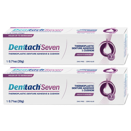 DENTTACH frente del empaque mostrando pack de dos, ofrece confianza y duración