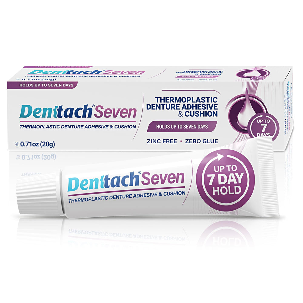 DENTTACH envase frontal mostrando adhesivo termoplástico y facilidad de uso