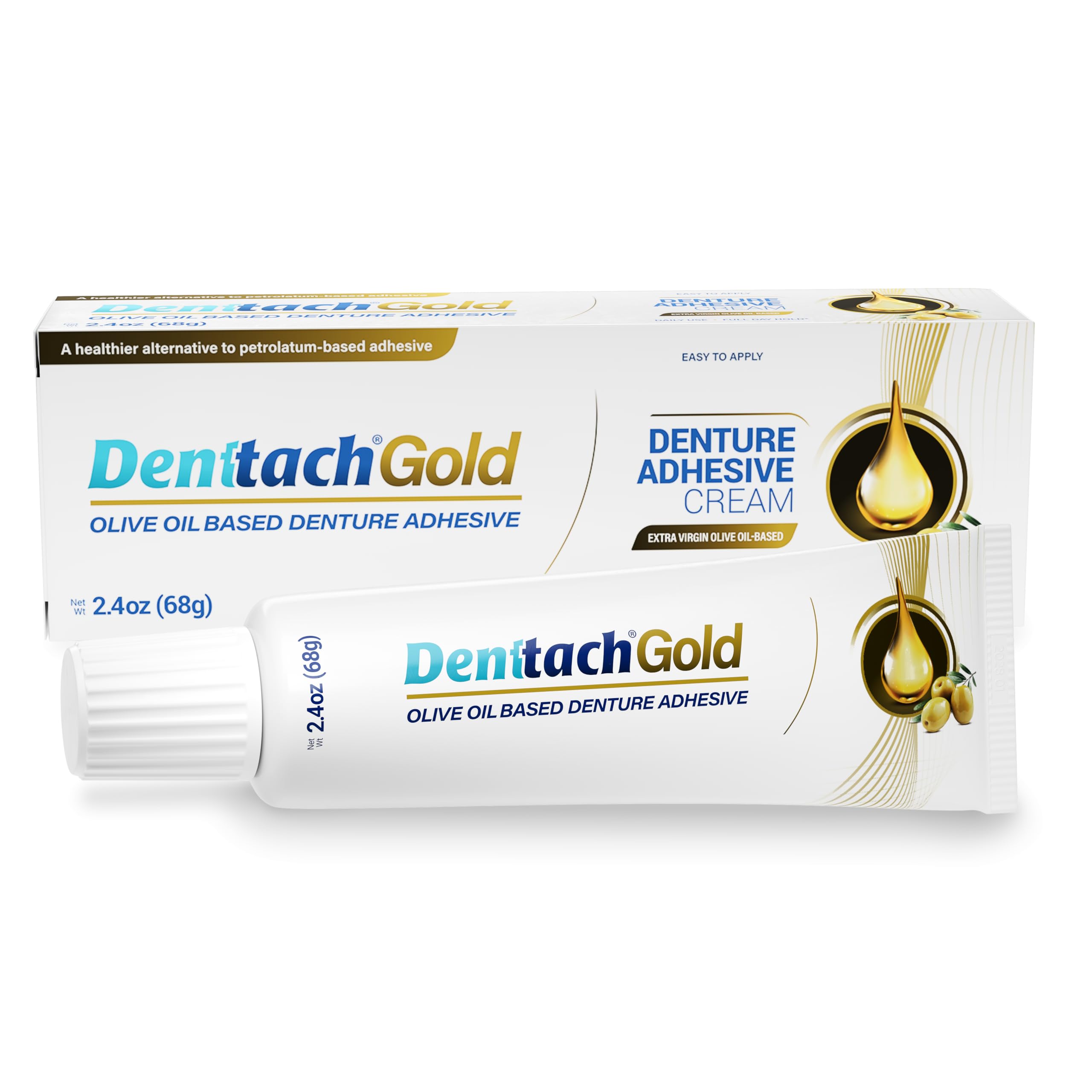 Denttach Gold frente del envase mostrando diseño y tamaño útil