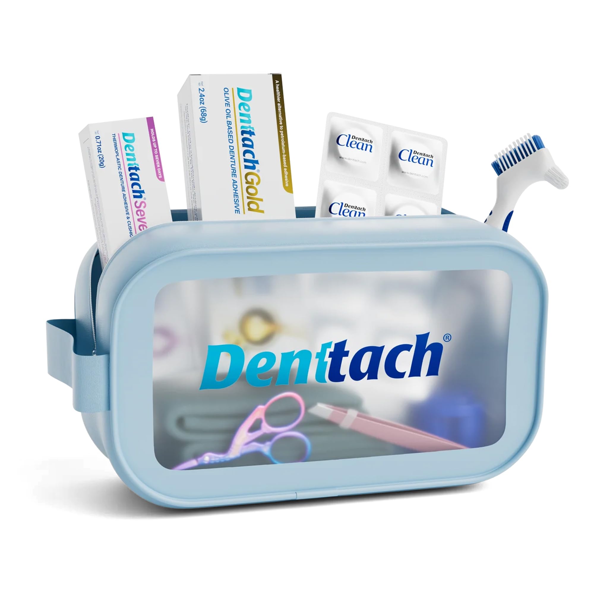 DENTTACH vista frontal del kit con todos los elementos para cuidado completo