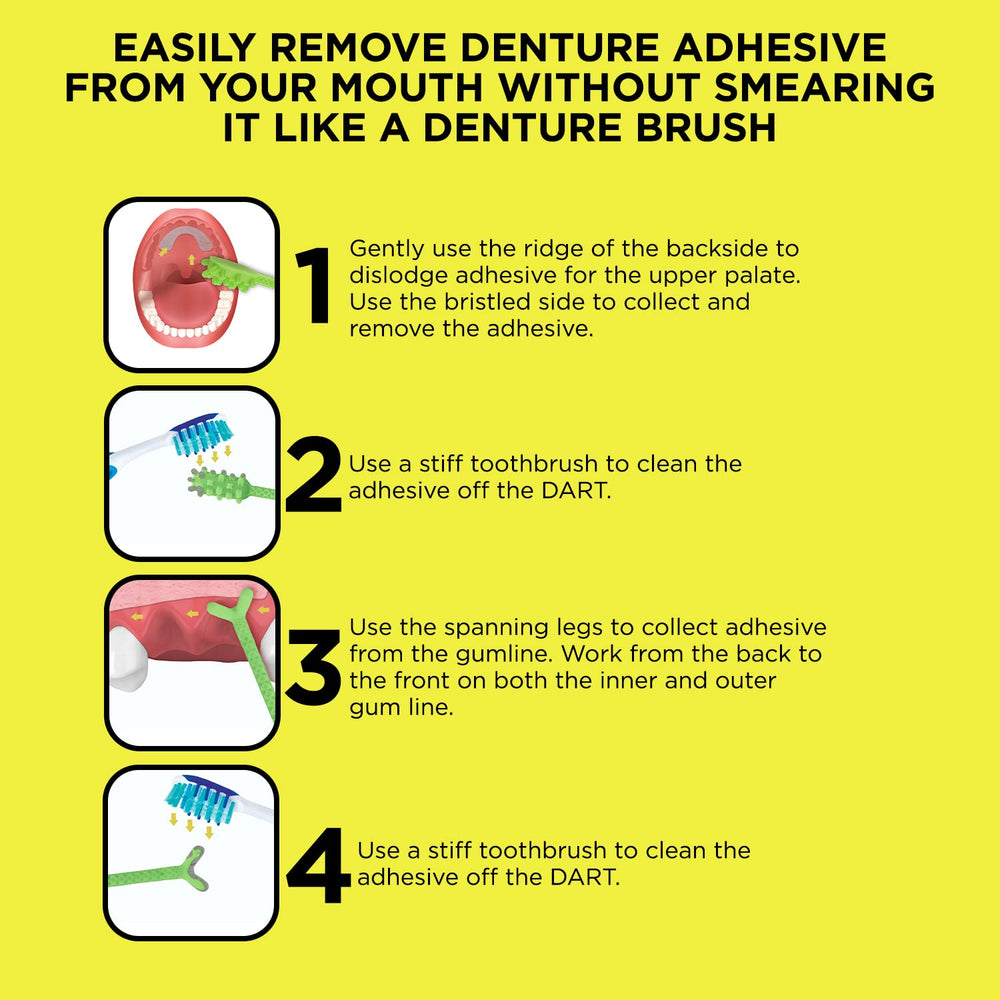 DENTURE DART detalle de cerdas rígidas que agarran adhesivo eficazmente