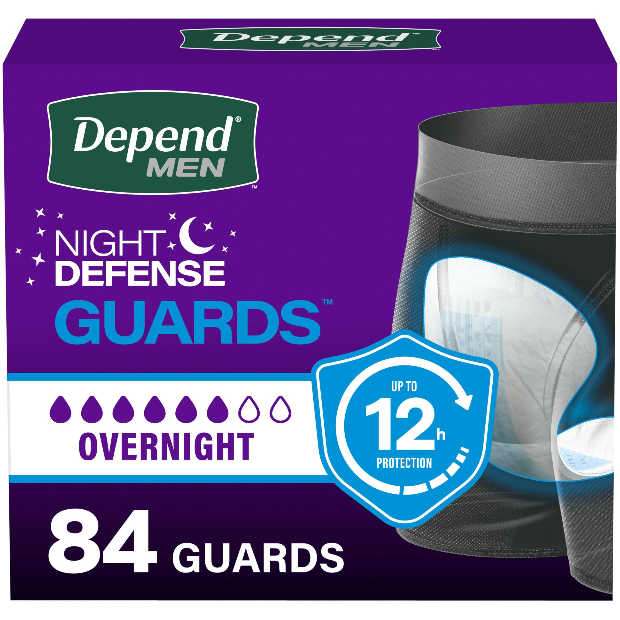 Depend vista frontal del empaque que indica protección nocturna