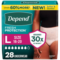 Depend empaque frontal blush mostrando la caja y beneficio de discreción