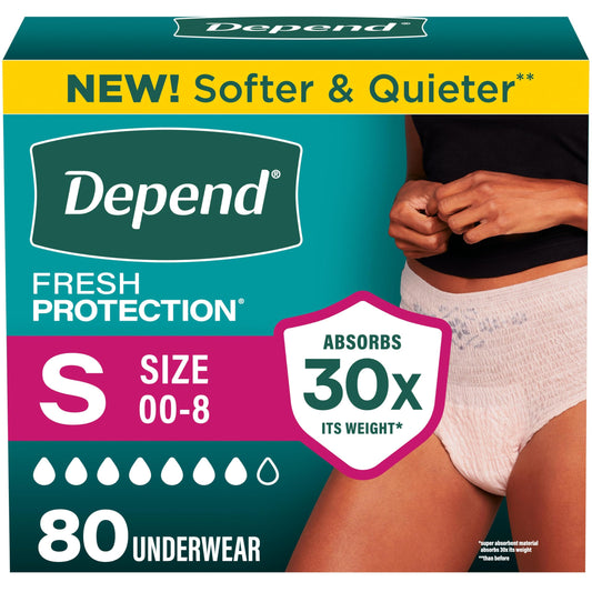 Depend empaque frontal blush mostrando 80 unidades y comodidad tipo ropa interior