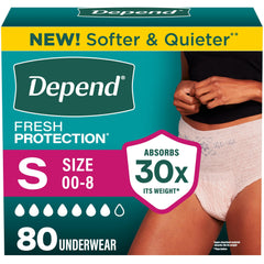 Depend empaque frontal blush mostrando 80 unidades y comodidad tipo ropa interior