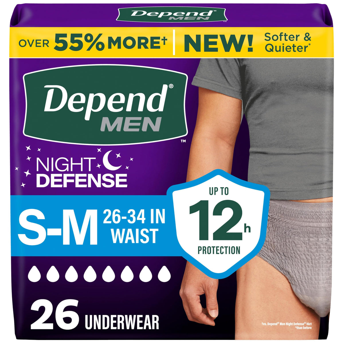 Depend paquete frontal nocturno 26 unidades mostrando protección confiable