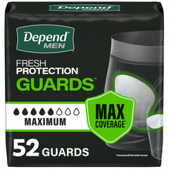 Depend empaque frontal mostrando 52 unidades y beneficio de protección confiable
