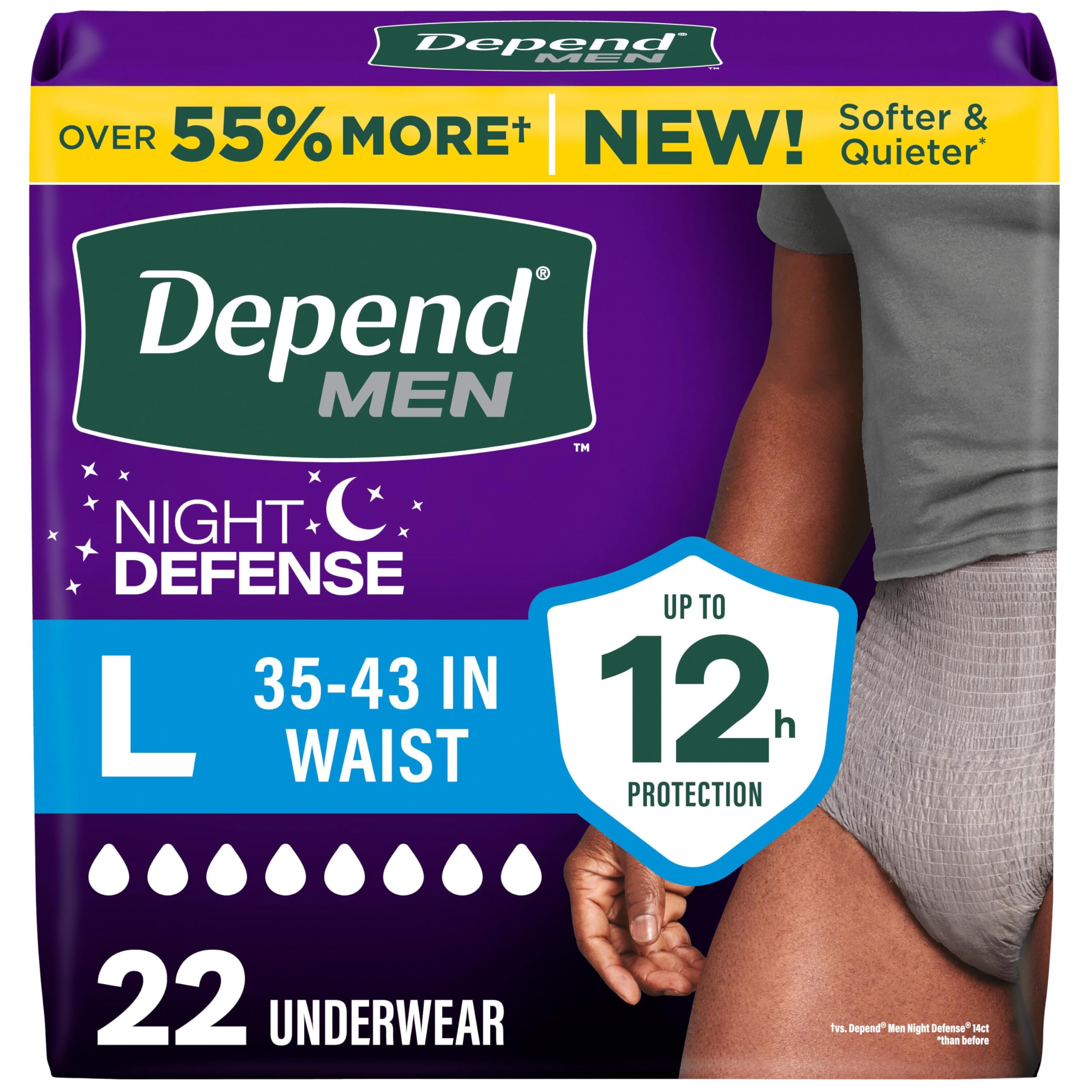 Depend paquete frontal grande muestra 22 unidades y beneficio protección nocturna