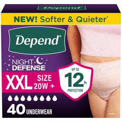 Depend empaque frontal mostrando 40 unidades y talla XXL, protección prolongada