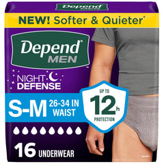 Depend vista frontal del paquete mostrando unidades y diseño, ofrece confianza nocturna