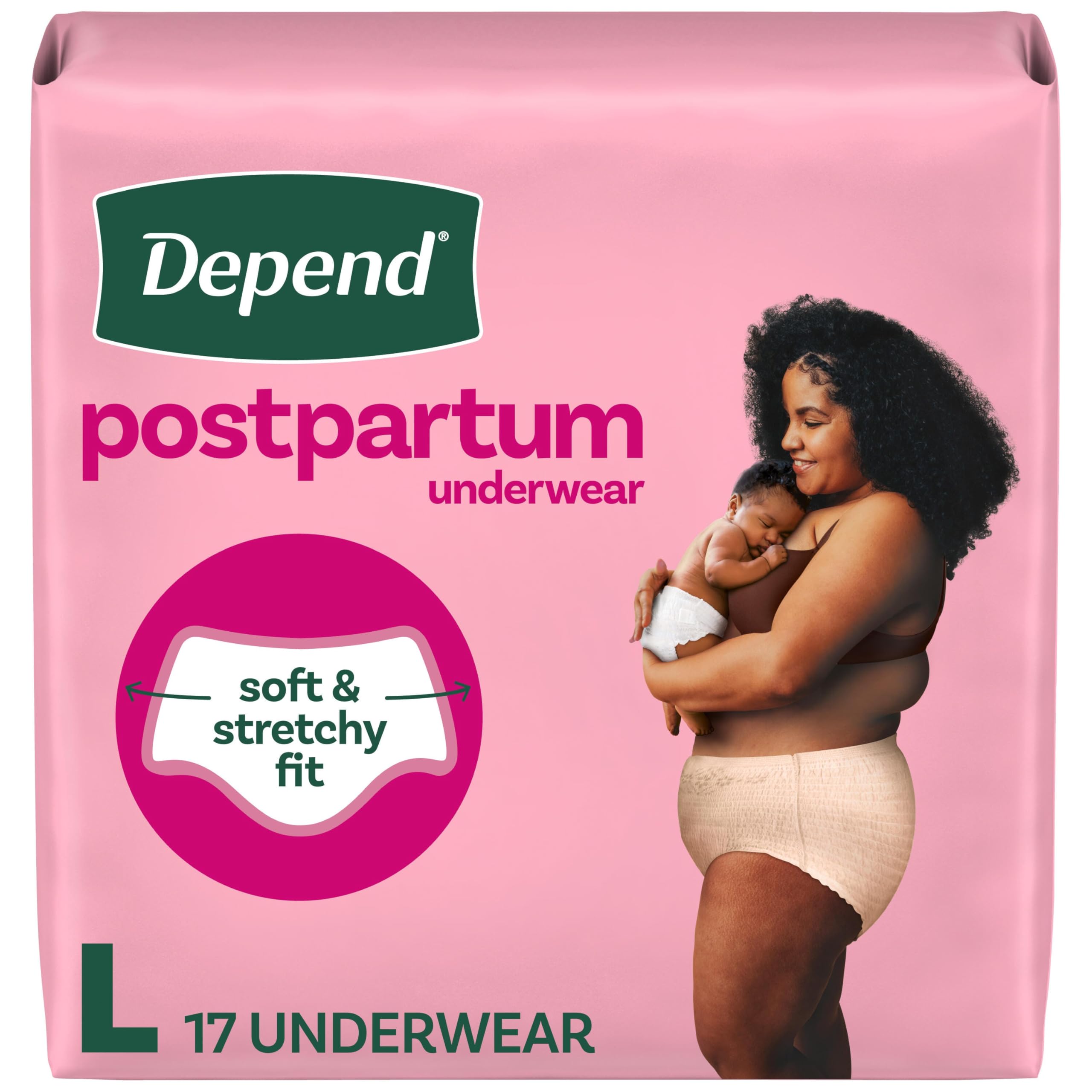 Depend empaque frontal mostrando 17 unidades y máxima absorción