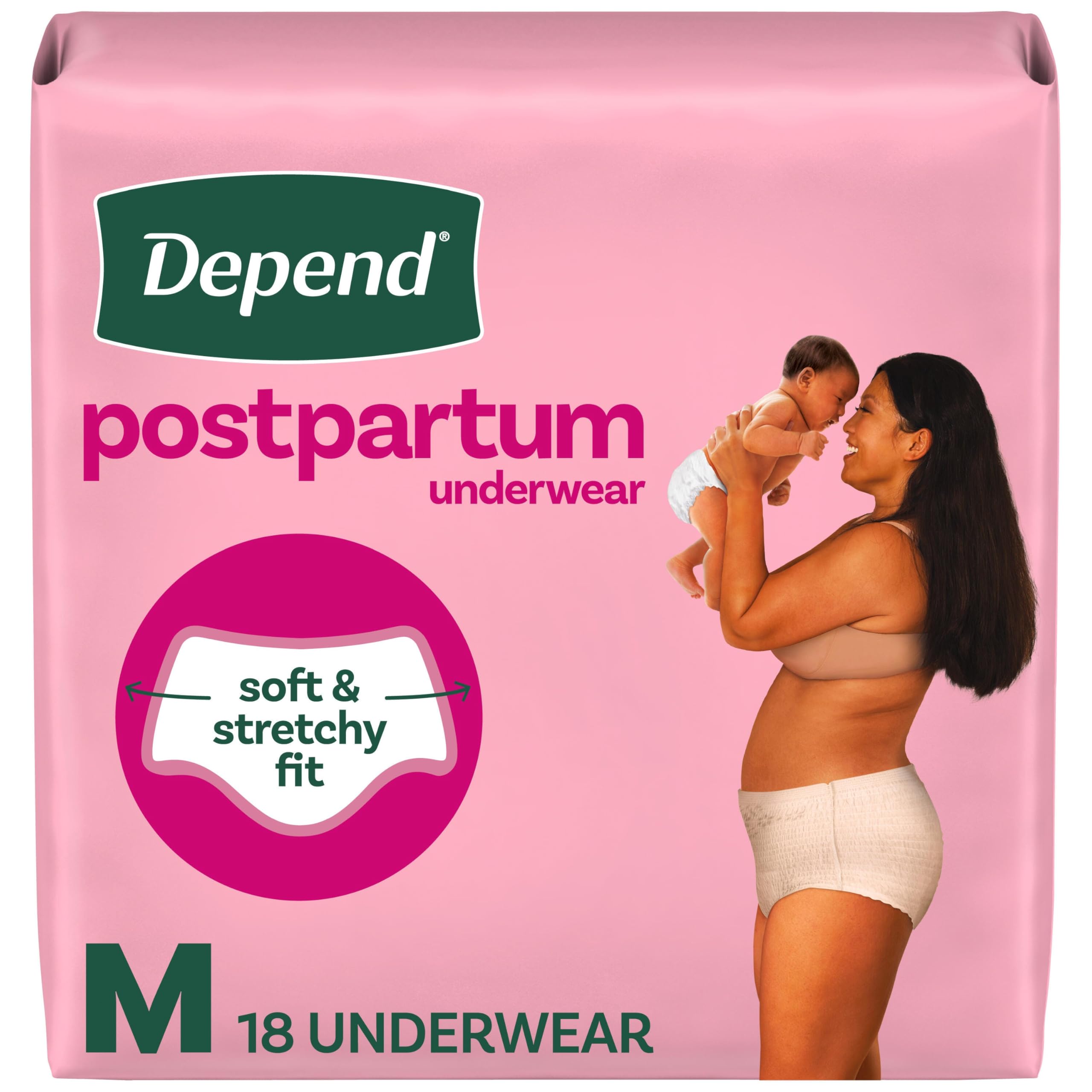 Depend paquete frontal mostrando 18 unidades y protección máxima