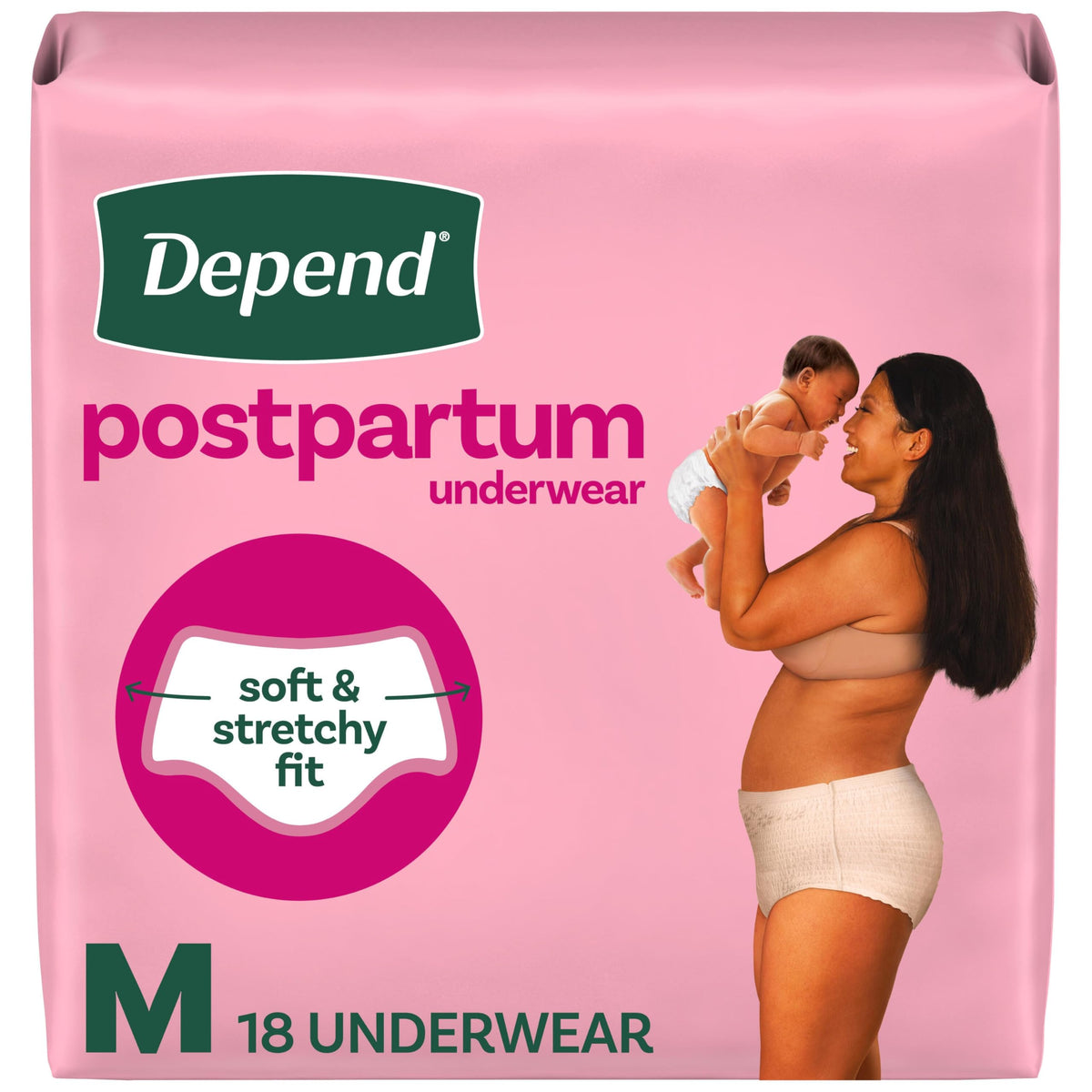 Depend paquete frontal mostrando 18 unidades y protección máxima