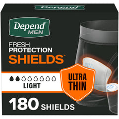 Depend protector vista frontal del paquete, conveniencia y discreción