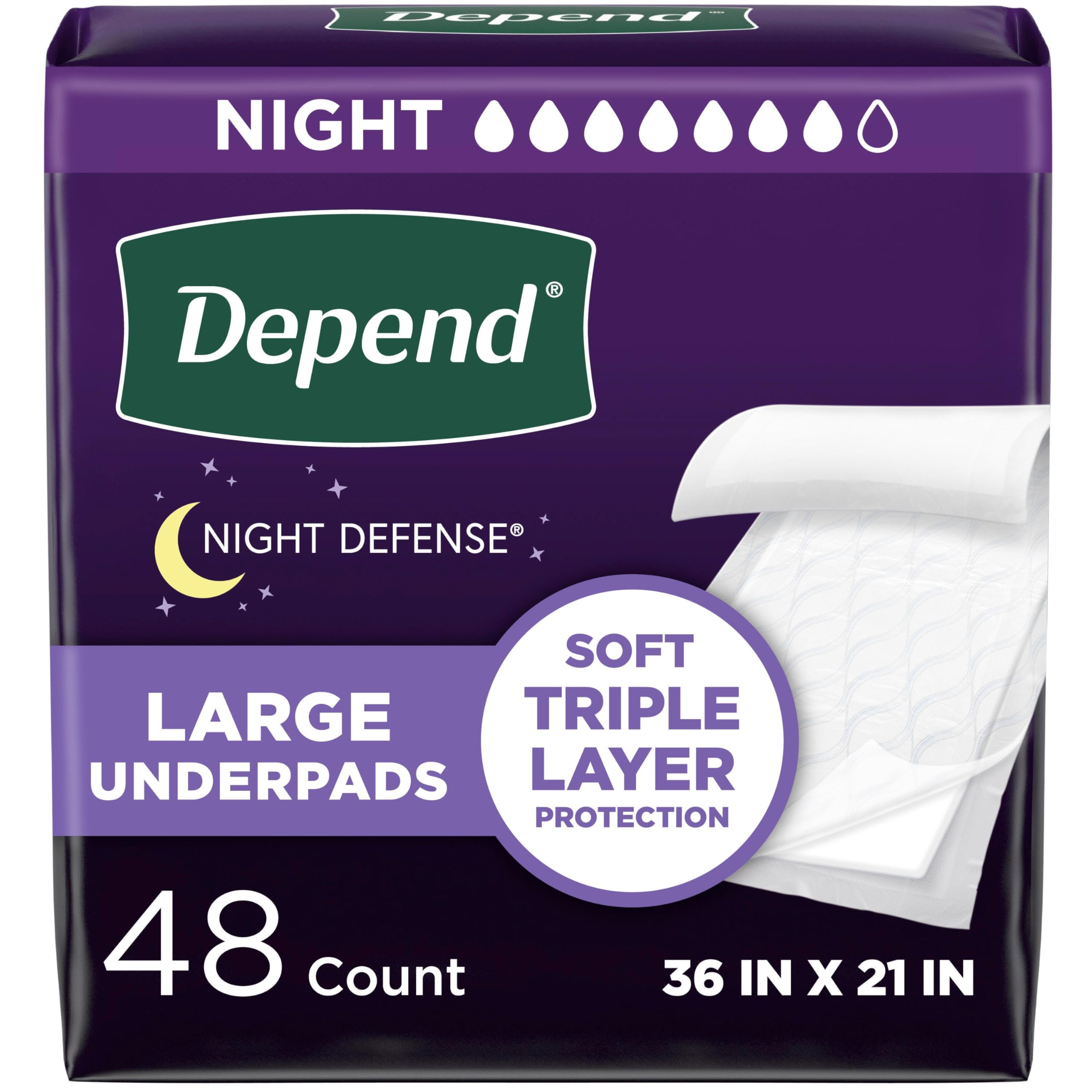 Depend protector frontal con empaque mostrando las 48 unidades y protección rápida