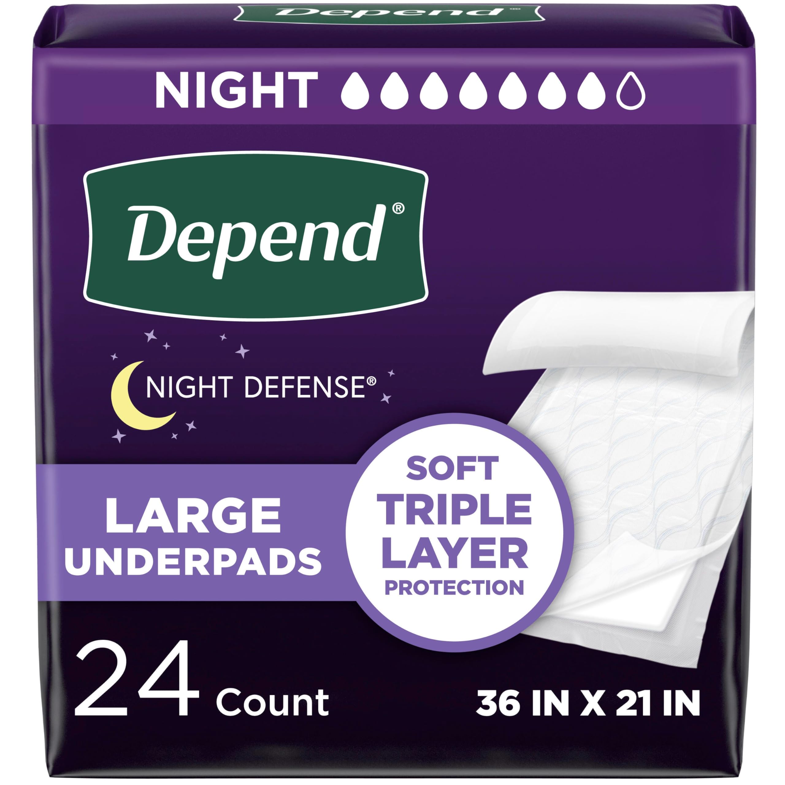 Depend protector frontal empaquetado muestra cantidad y tamaño 36x21, protección inmediata