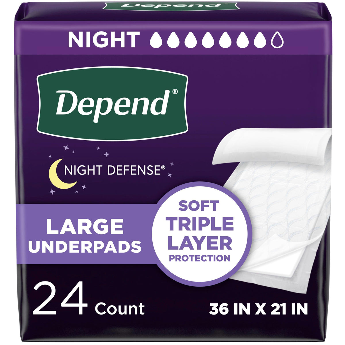 Depend protector frontal empaquetado muestra cantidad y tamaño 36x21, protección inmediata