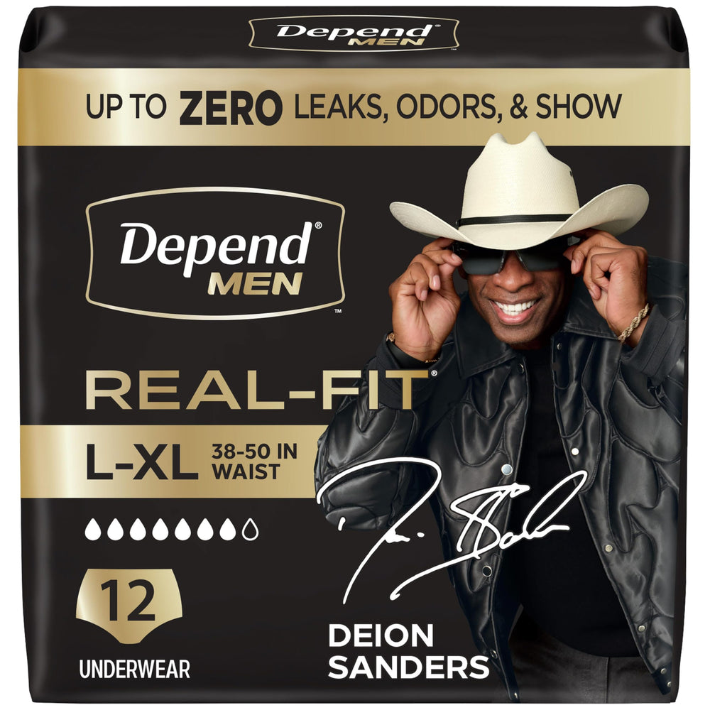 Depend empaque frontal mostrando 12 unidades y beneficio discreción