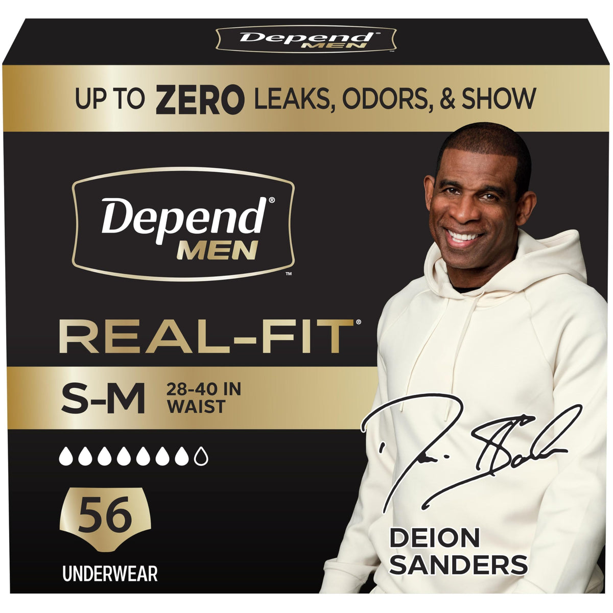 Depend Real Fit frontal del paquete mostrando diseño discreto y confort