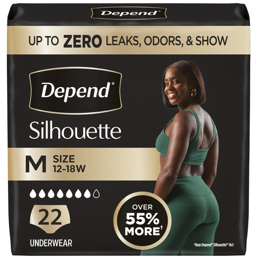 Depend Silhouette empaque frontal mostrando 22 unidades y talla mediana
