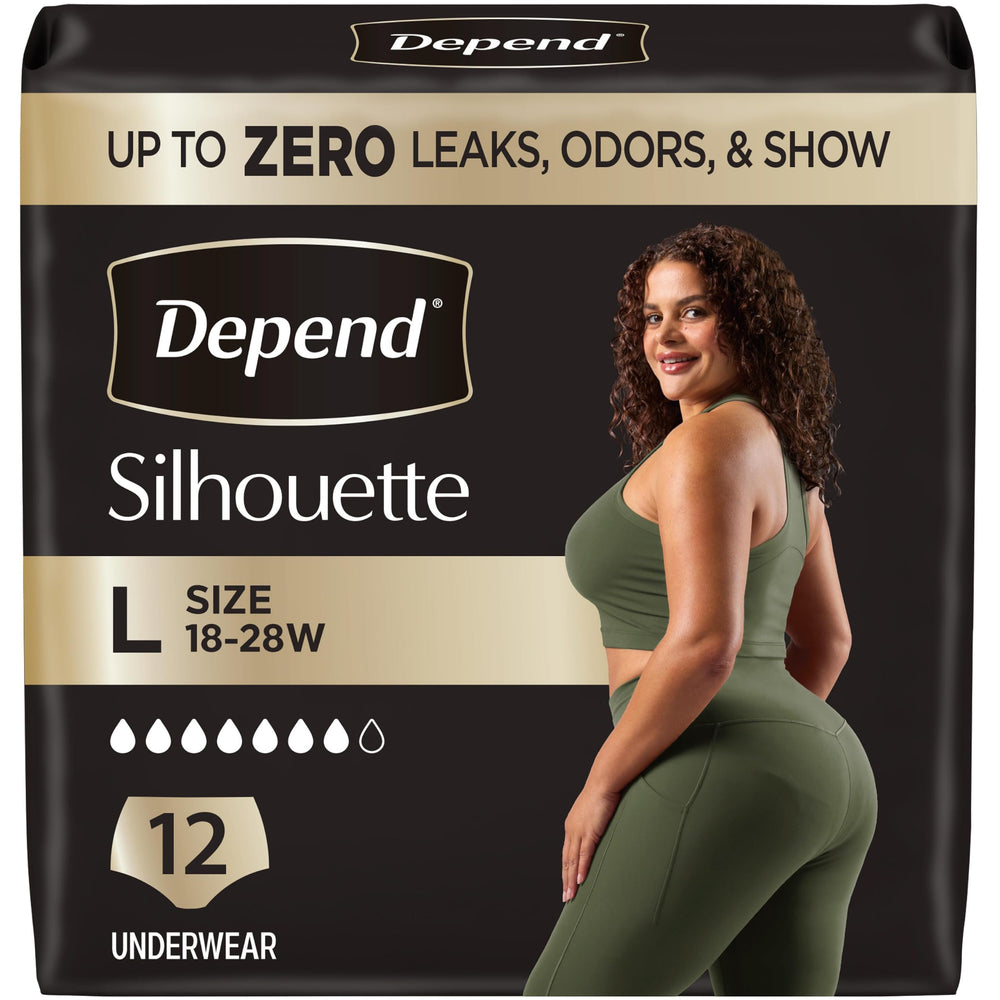 Depend Silhouette empaque frontal mostrando diseño y cantidad