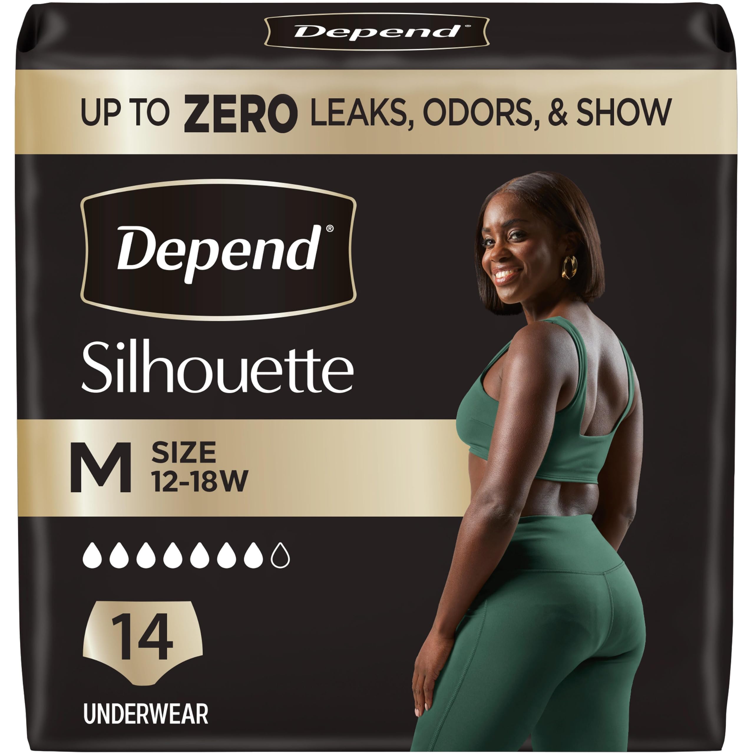 Depend paquete frontal mostrando 14 unidades y diseño femenino