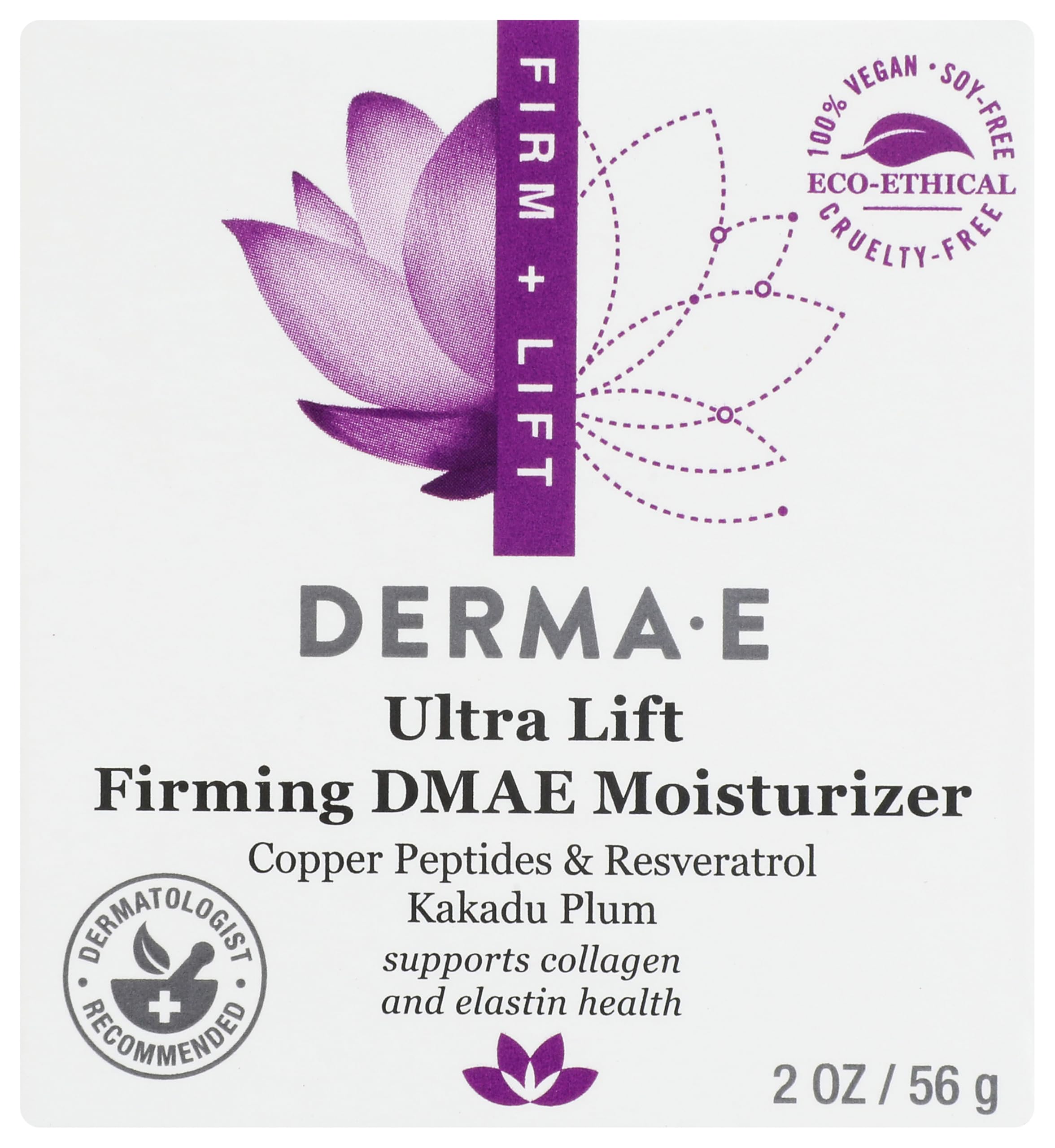 DERMA-E frasco frontal mostrando empaque y beneficio de firmeza