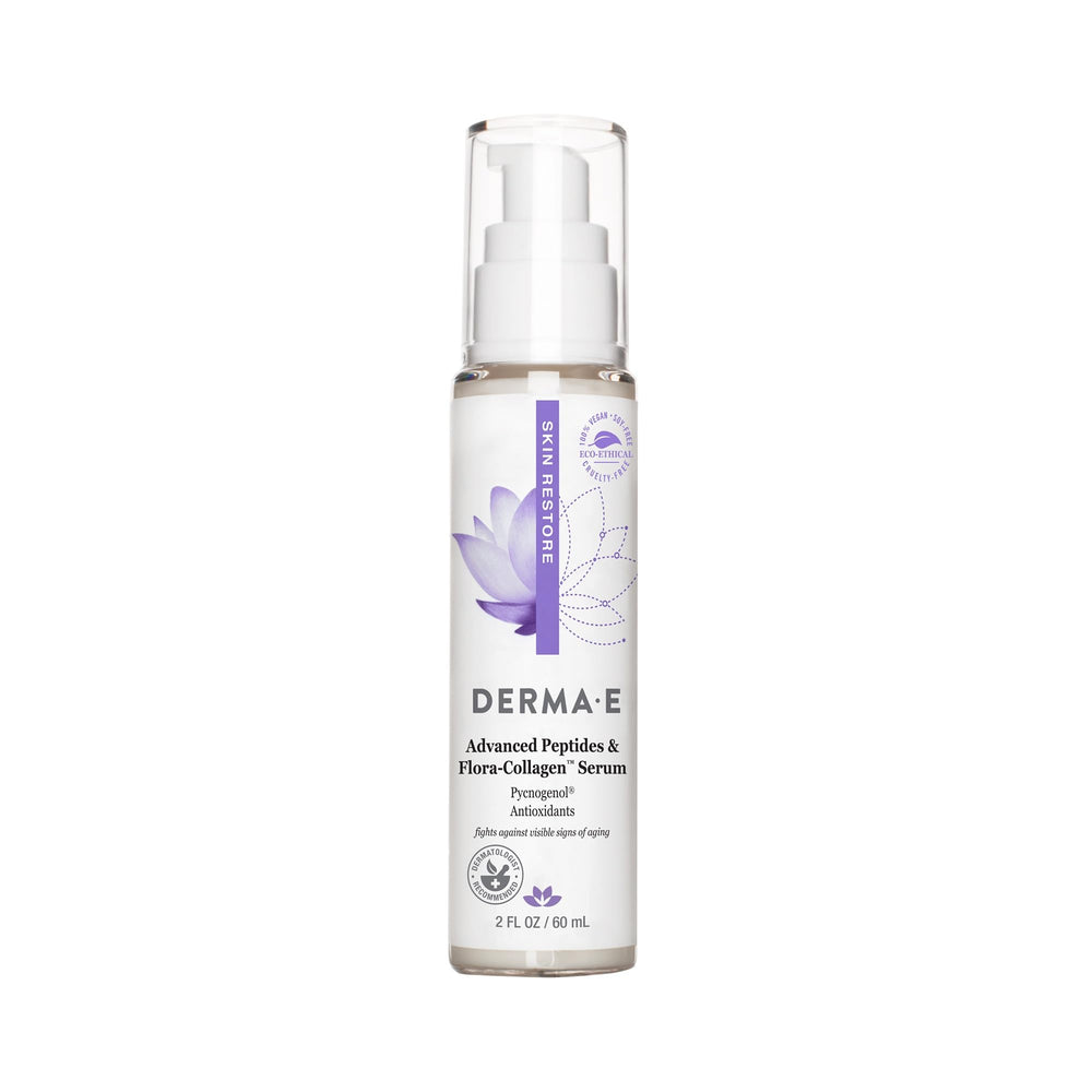 Derma E frontal del envase mostrando diseño y beneficios visibles