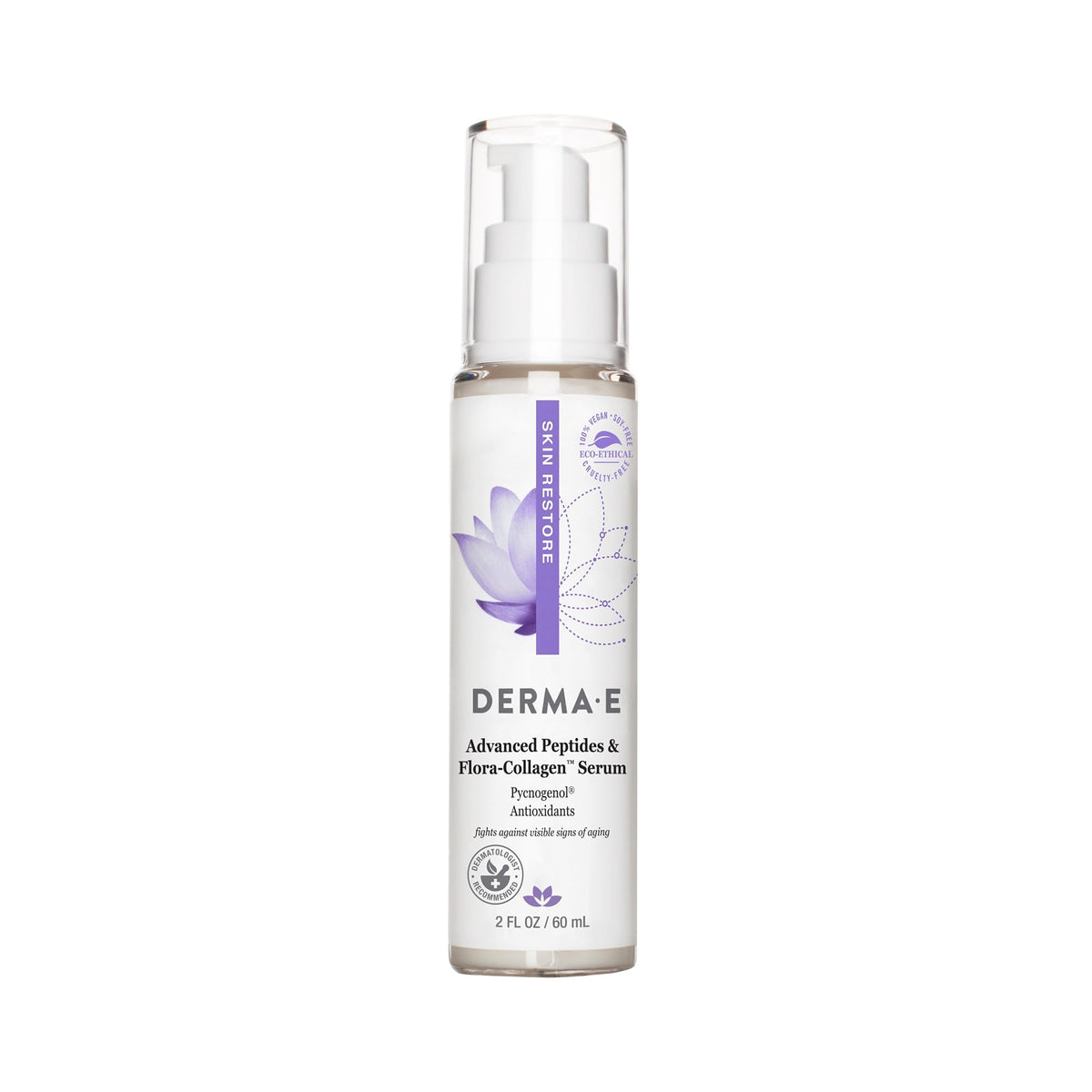Derma E frontal del envase mostrando diseño y beneficios visibles