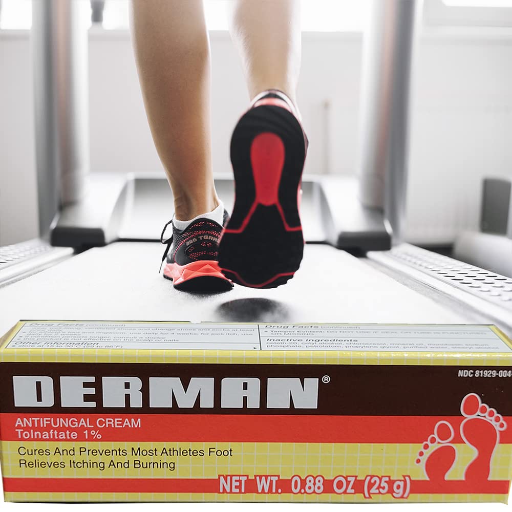 Derman crema detalle de la etiqueta con tolnaftato 1% y consejos de uso visibles