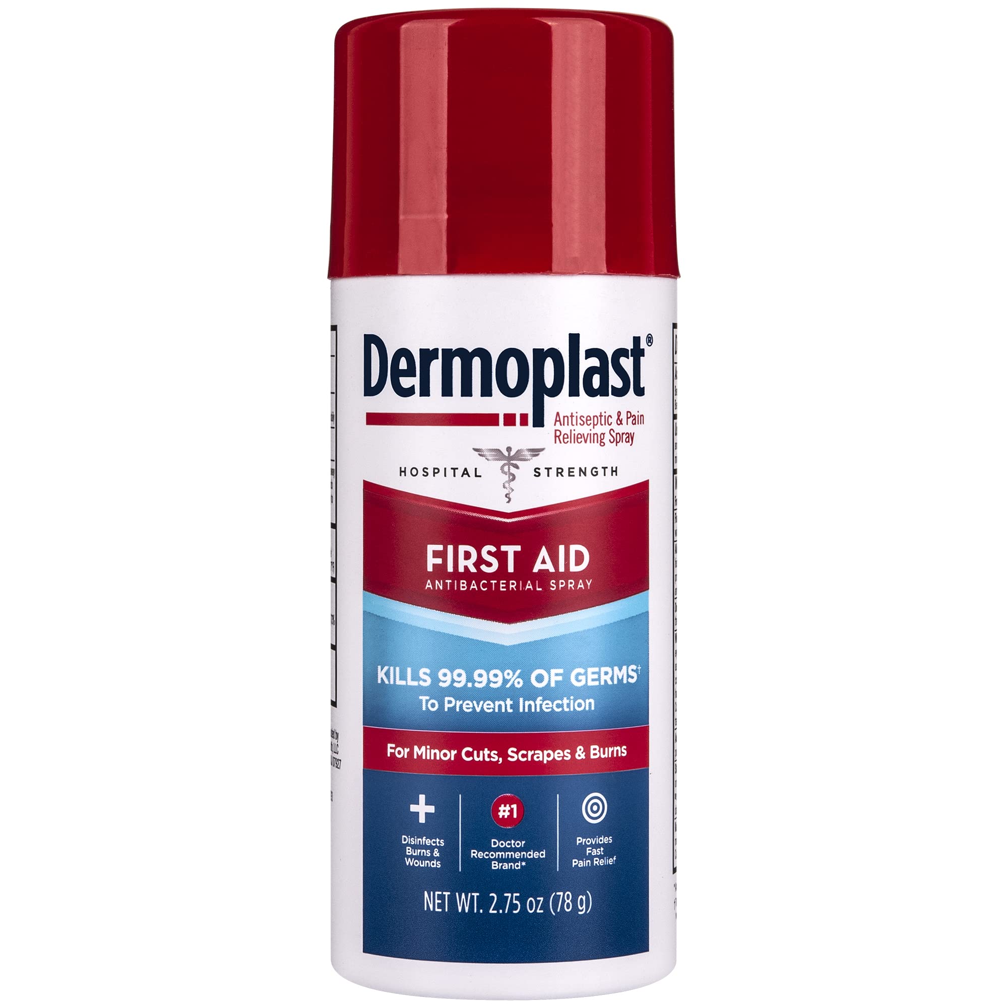 Dermoplast aerosol frente del empaque mostrando tamaño y alivio rápido