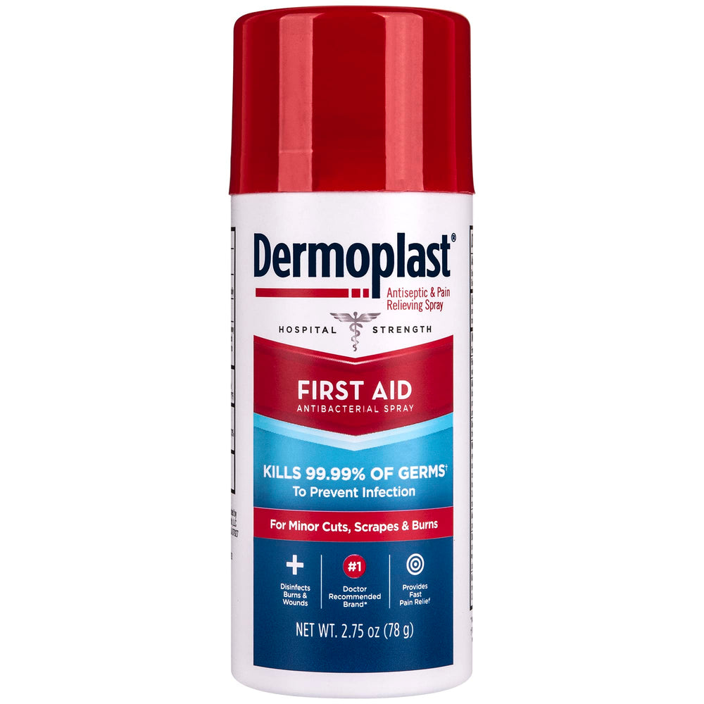 Dermoplast aerosol frente del empaque mostrando tamaño y alivio rápido