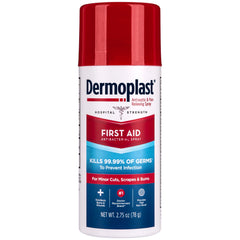 Dermoplast aerosol frente del empaque mostrando tamaño y alivio rápido