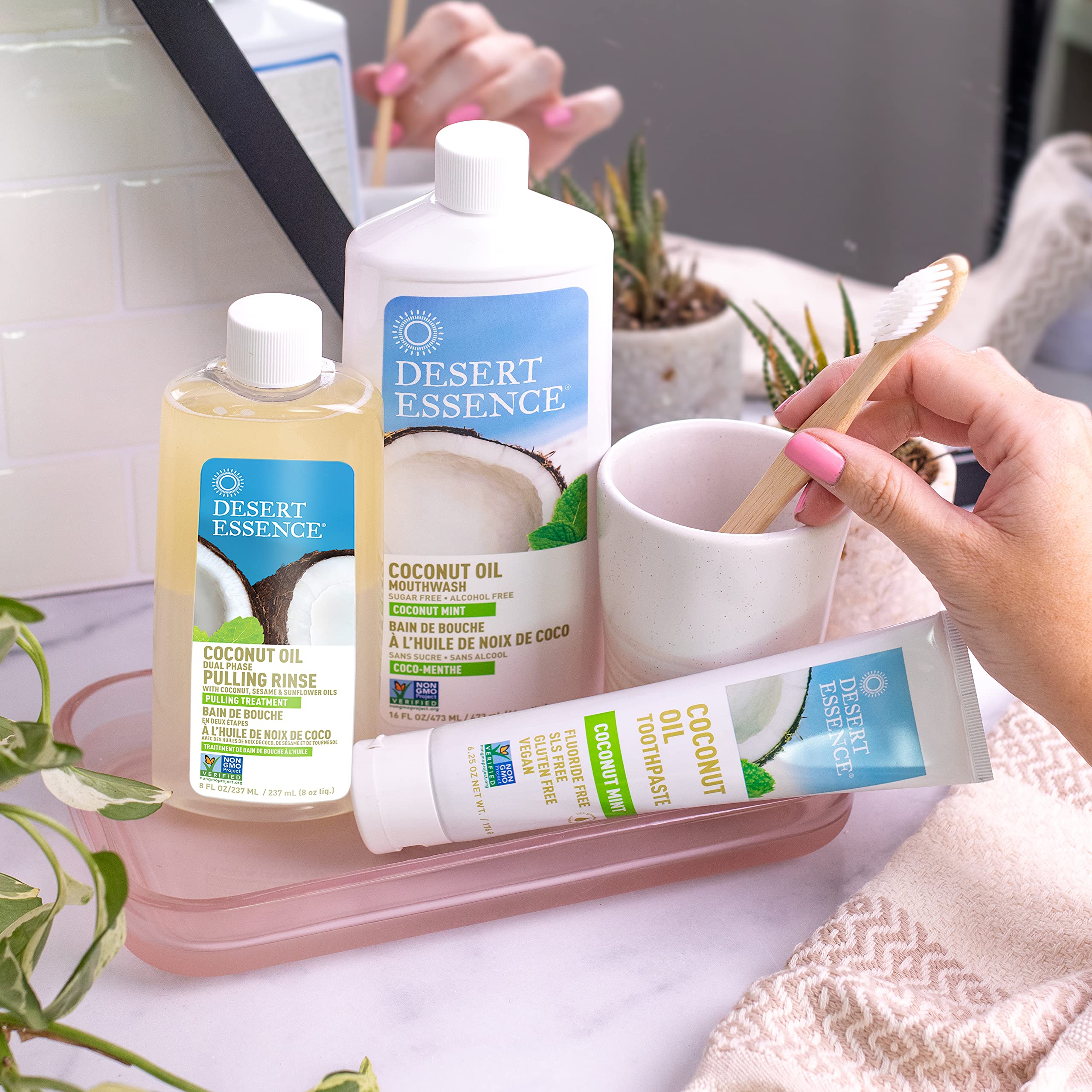 Desert Essence en ambiente de baño que transmite frescor natural