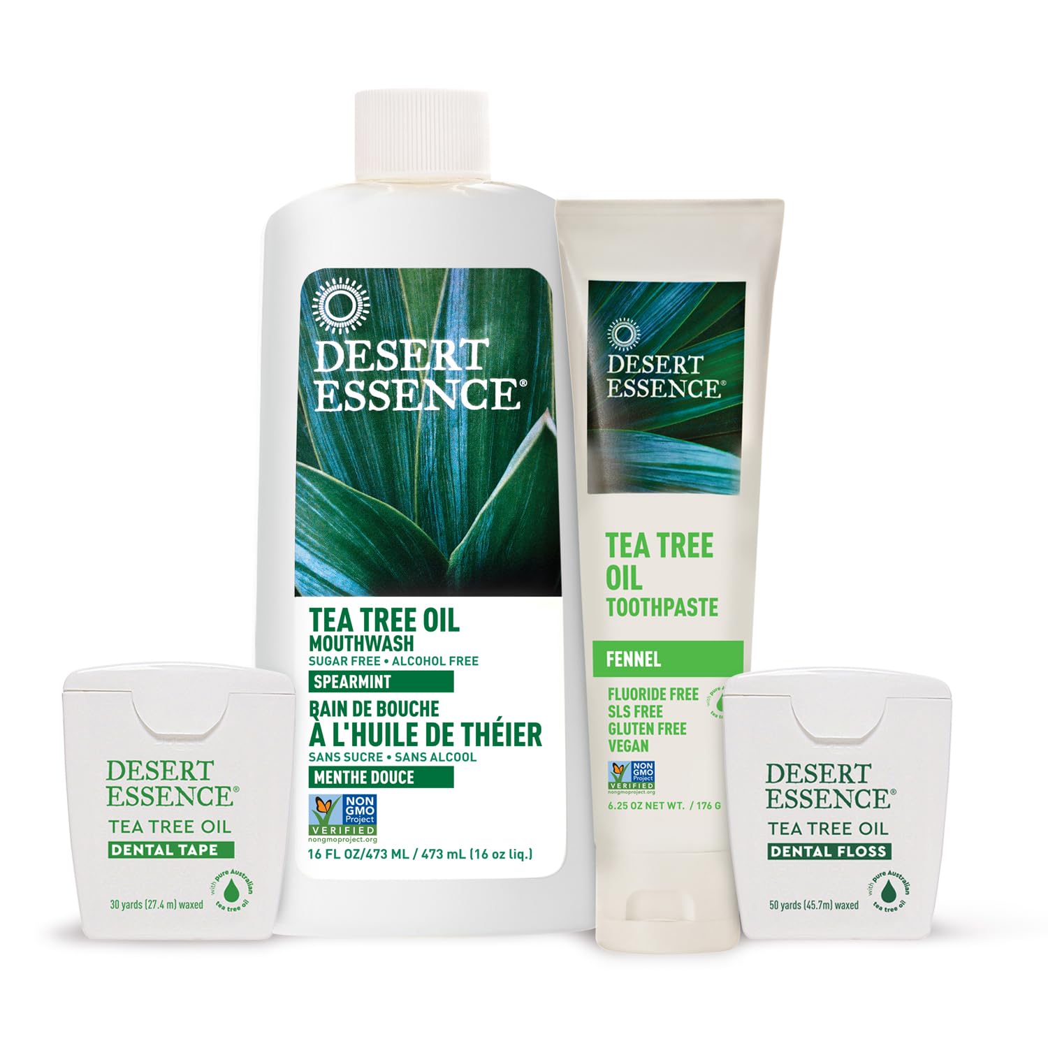 Desert Essence boquilla y cierre del tubo que muestran práctico dispensado