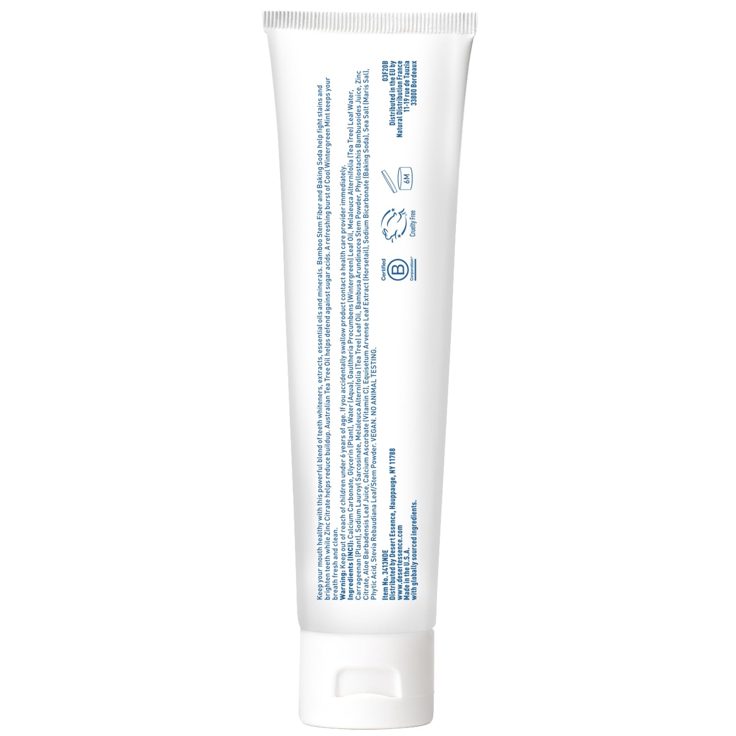 Desert Essence persona cepillando dientes, beneficio: sensación fresca y limpieza diaria