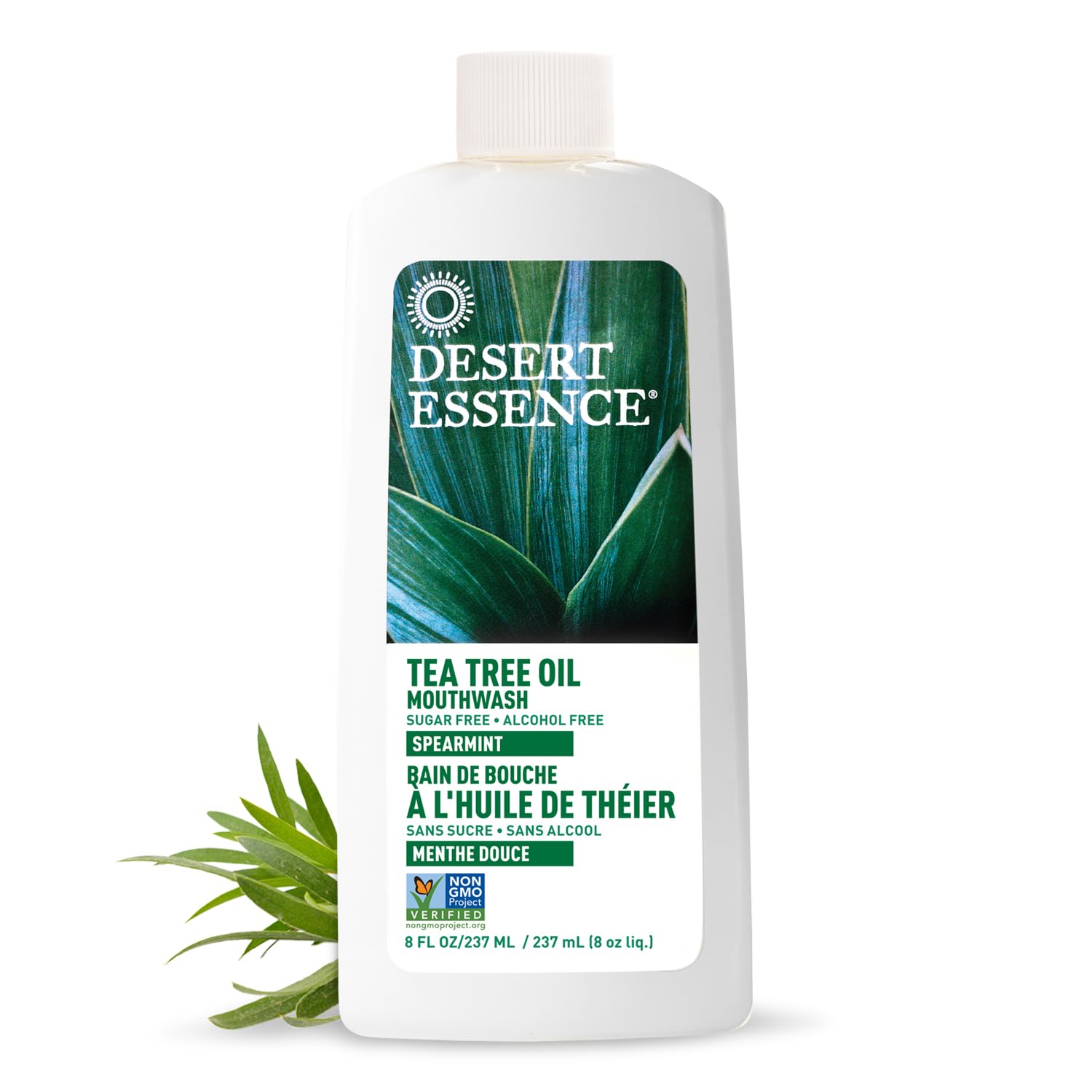 Desert Essence frasco frontal mostrando el envase y etiqueta clara, ideal para elegir con confianza