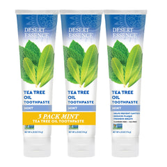 Desert Essence frente del empaque pack de 3 que resalta ingredientes naturales
