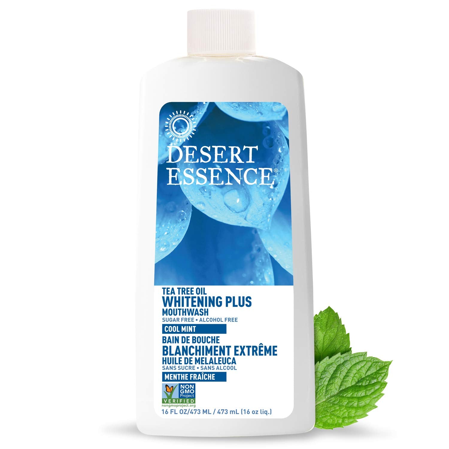 Desert Essence frontal del envase mostrando diseño y tamaño beneficioso