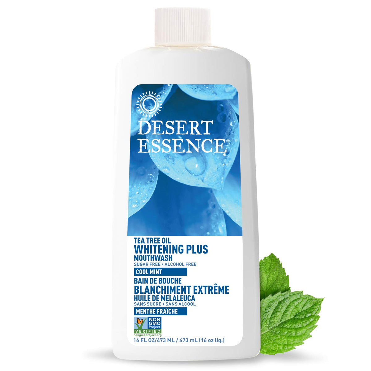 Desert Essence frontal del envase mostrando diseño y tamaño beneficioso