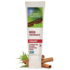 Desert Essence frente del tubo muestra diseño y tamaño práctico