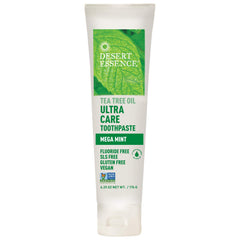 Textura cremosa de Desert Essence en primer plano, facilita distribución suave sobre el cepillo