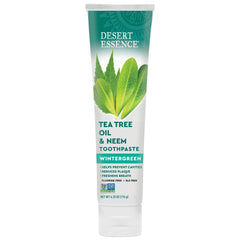 Desert Essence primer plano del tubo y textura de la pasta para evaluar consistencia